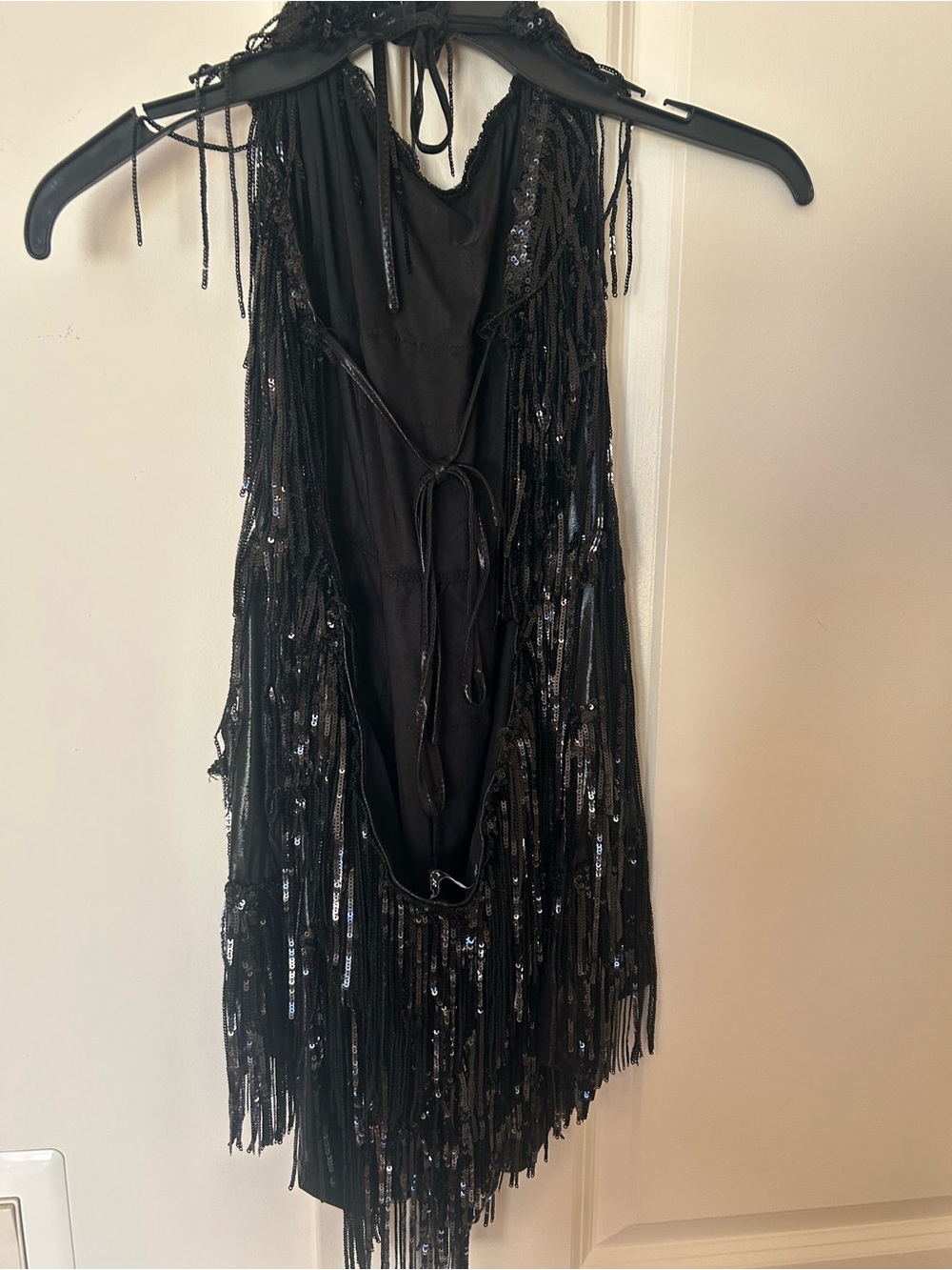 Akira Black Sequin Fringe Halter Romper Dress